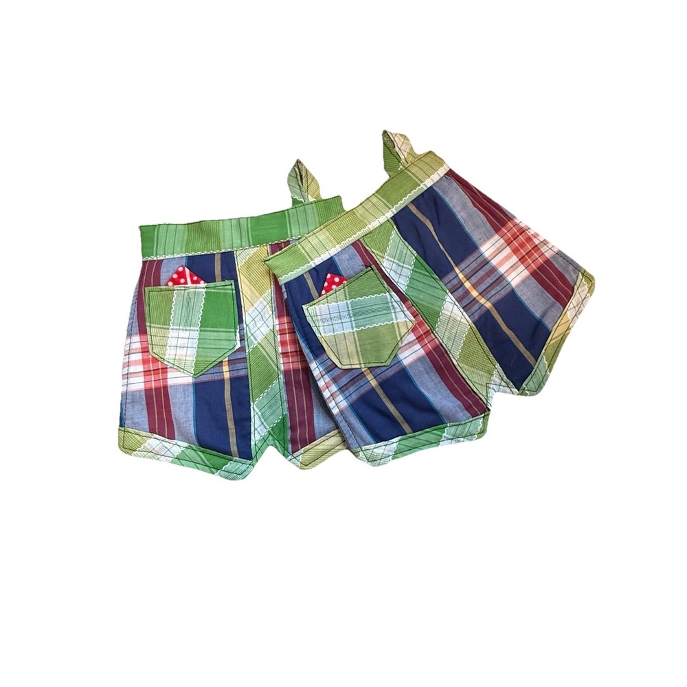 Handmade Madras Shorts Pot Holders Set Of 2. Never Used. Grannycorp Cottagecore